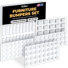 128 Clear Cabinet Bumper Pads   Self-Adhesive Silicone Set with 5 Unique Shap...