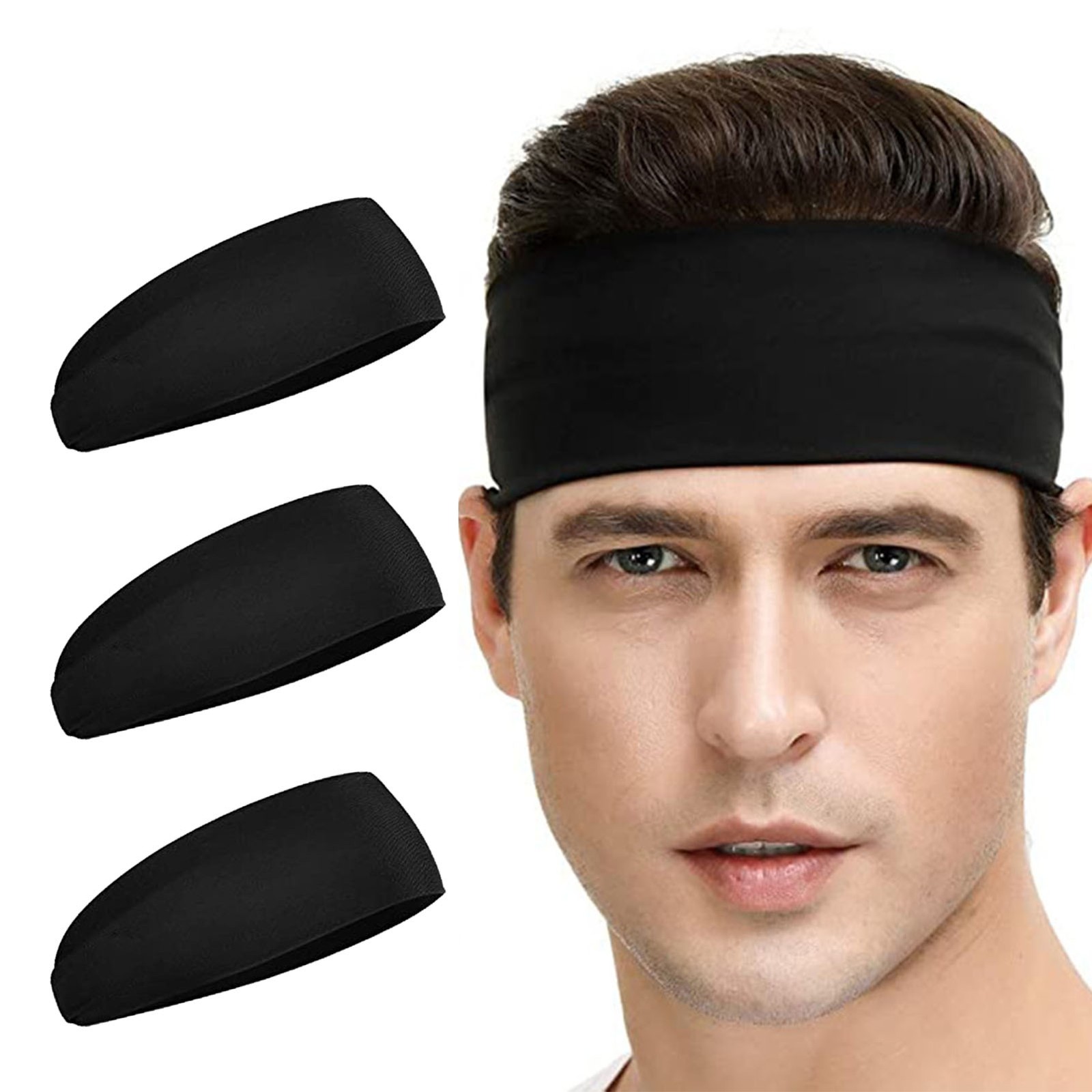 3 Pack Black Sports Headband Sweatband Anti Sweat For Running Cycling //