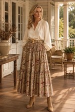 Ralph Lauren Blue Label Skirt Cotton Beige Size 4 Floral Maxi Boho New Vintage