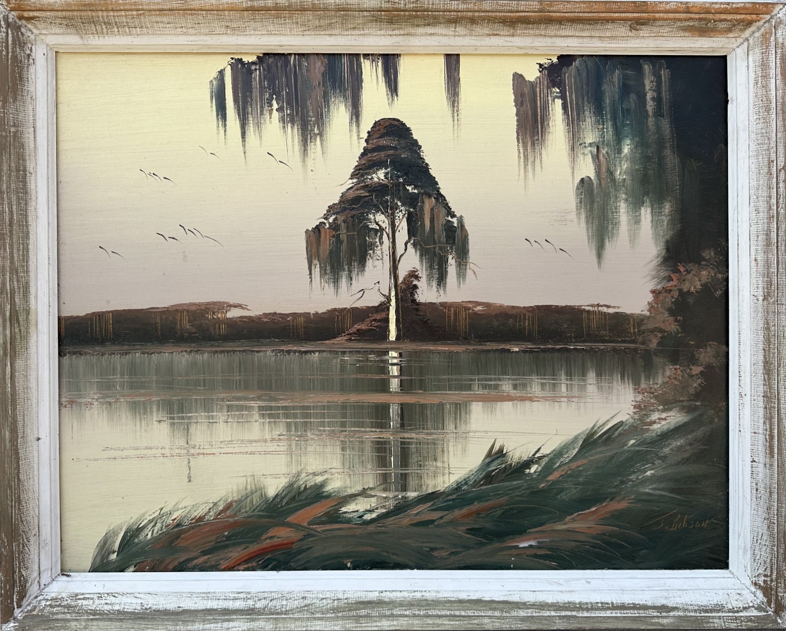 Original James Gibson Florida Highwaymen Painting Sepia Pine 22x29” Upson