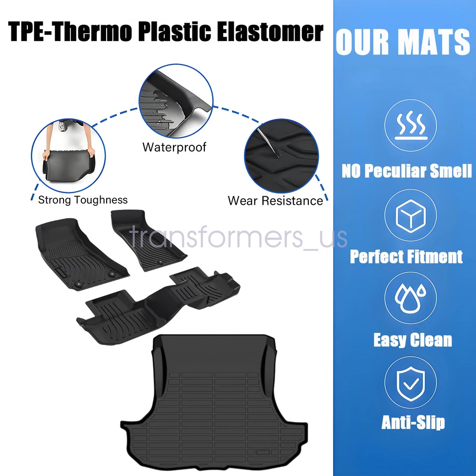 3D Fits 2016-2023 Dodge Challenger RWD TPE Floor Mats Liners & Trunk Cargo Liner - Image 3 of 4