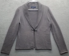 Charter Club Cardigan Sweater Women's PM Gray Knitted Shawl Collar Buckle Front