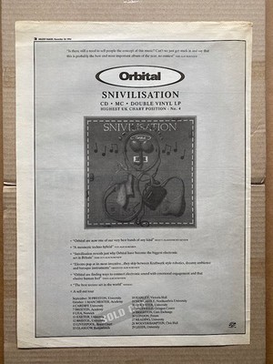 ORBITAL SNIVILISATION POSTER SIZED original music press advert from 1994 - print