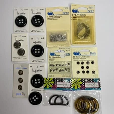Lot Of Vintage Sewing Supplies Snaps Fasteners..Hook and Eye.Buttons D Rings NOS