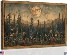 Vintage Moon Forest 3D Textured Wall Art - Hand-Drawn Sandstone Print, 12x16