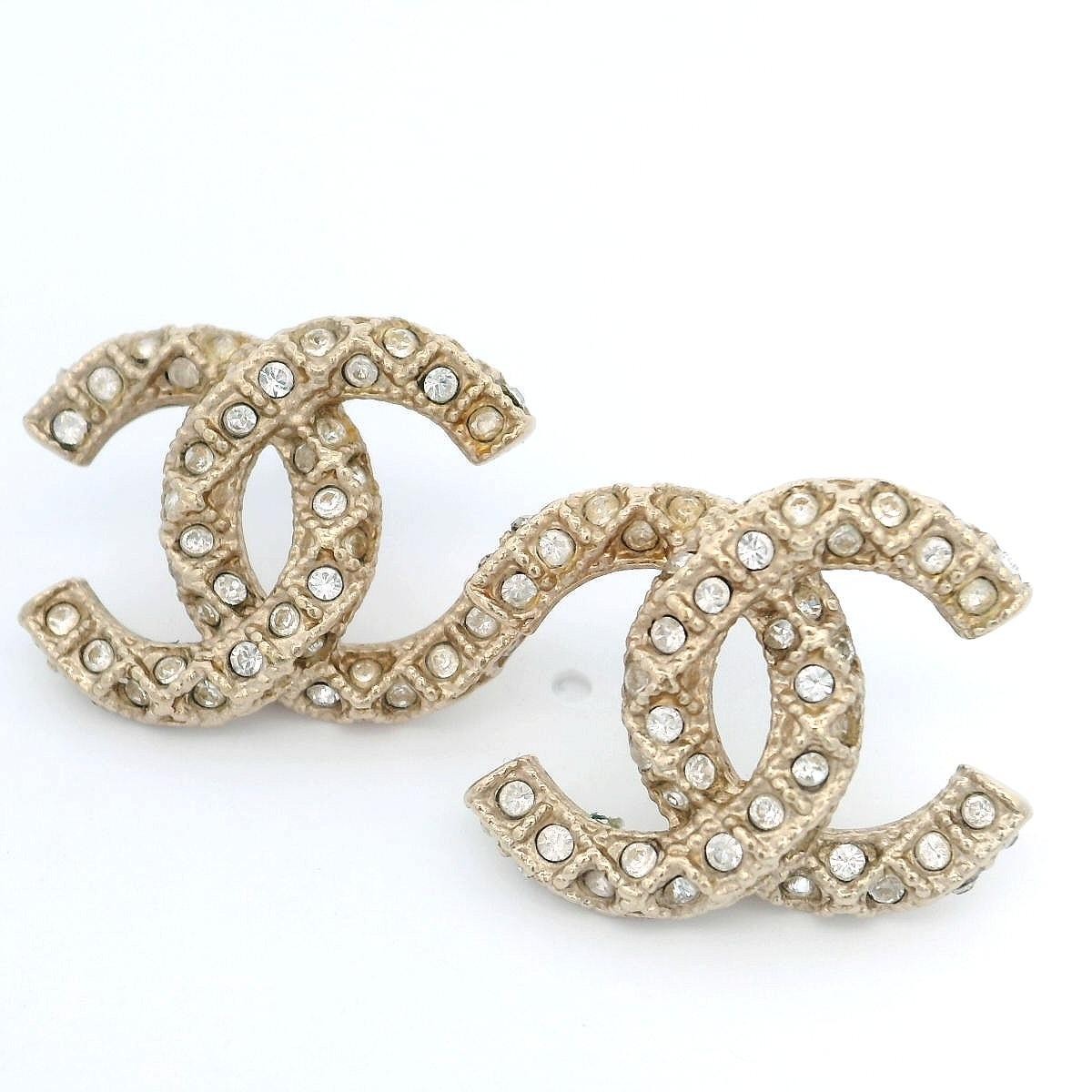 Chanel Interlocking CC Crystal Stud Earrings A20 K - image 1