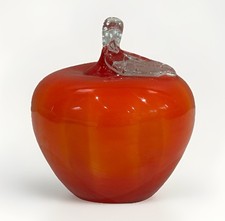 Vintage Red Hand Blown Art Glass Apple Clear Stem Paper Weight Teacher Gift