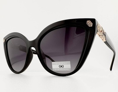 ETERNAL ET3326 Cat Eye Polarized Sunglasses Black Gold Crystal Frame UV400 New