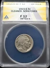 1915-S Buffalo Nickel ANACS Cleaned, Scratched f 12 Details #25JULY048