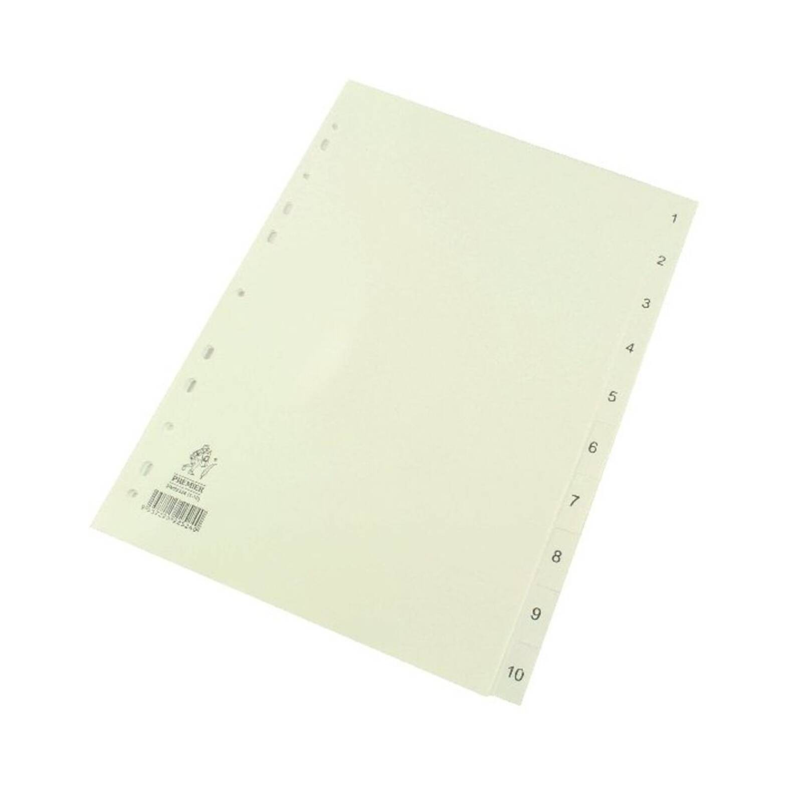 Premier WB A4 White 1-10 Polypropylene Numerical Dividers (WX01353)