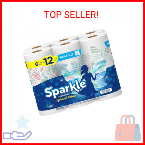 Sparkle Pick-A-Size Paper Towels, Spirited Prints, 6 Double Rolls = 12 Regular R