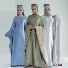 Muslim Women Plain Abaya Maxi Dress Dubai Turkey Loose Kaftan Arab Robe Cocktail