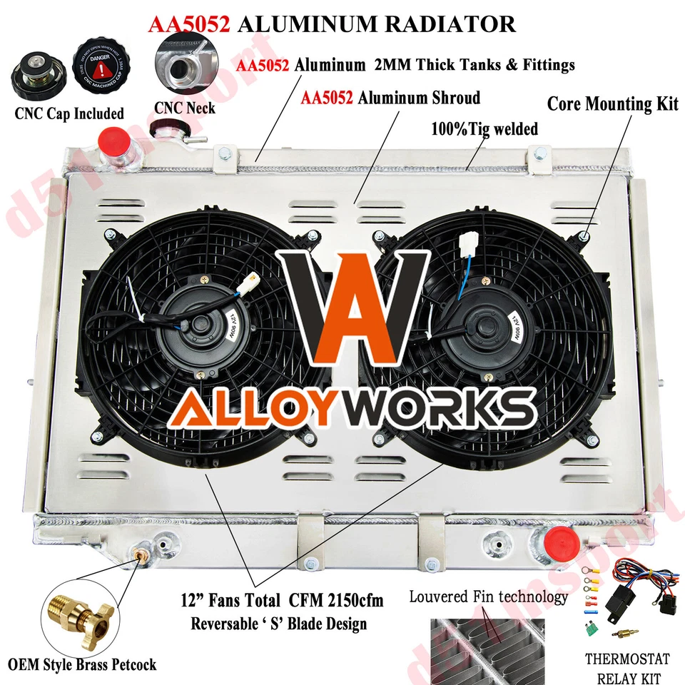 4 Row Aluminum Radiator+Shroud+12" Fan For 1990-1998 Toyota Land Cruiser 4.0L I6 - Image 2 of 4