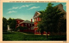 Linen Postcard Anderson East Dormitory Administration Building South Carolina SC