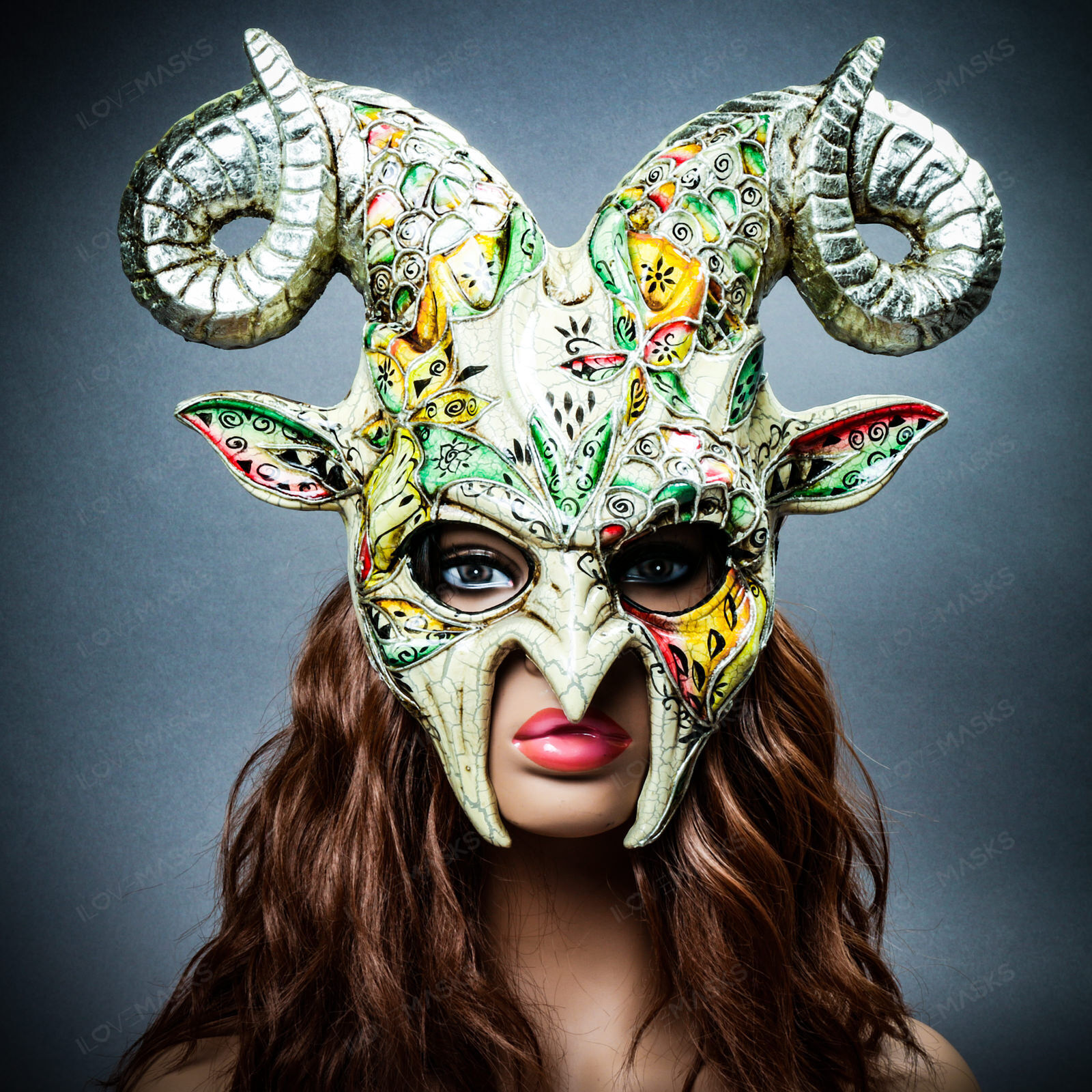 Krampus Ram Demon with Horns Venetian Devil Halloween Mask - Silver Venetian image 6