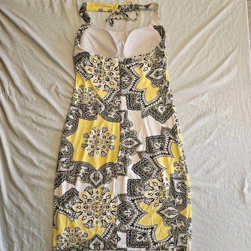 Y2K Vintage CACHE HALTER DRESS SIZE 10 Tie Back Yellow And White Spring Summer - Picture 6 of 9