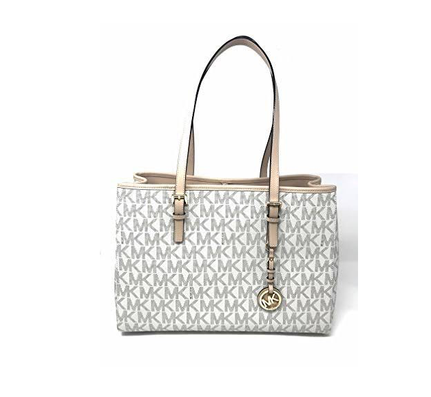 MICHAEL KORS JET SET TRAVEL VANILLA PVC LARGE EW TOTE, SHOULDER