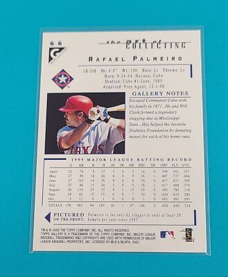 2000 Topps Gallery #66 Rafael Palmeiro Texas Rangers BASEBALL Card