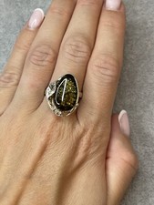 Natural Baltic Amber Ring with Sterling Silver.Greenish Amber Stone Ring 9 US