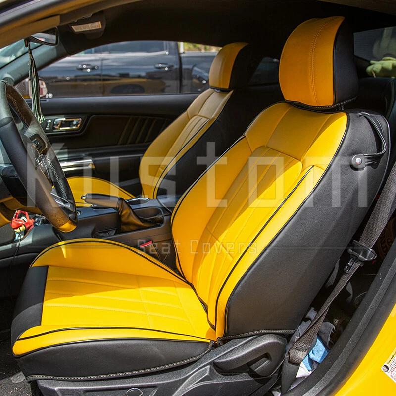 For 15-Up Mustang Coupe | Custom Fit BLACK & Yellow Interior Leather Seat  Covers | eBay