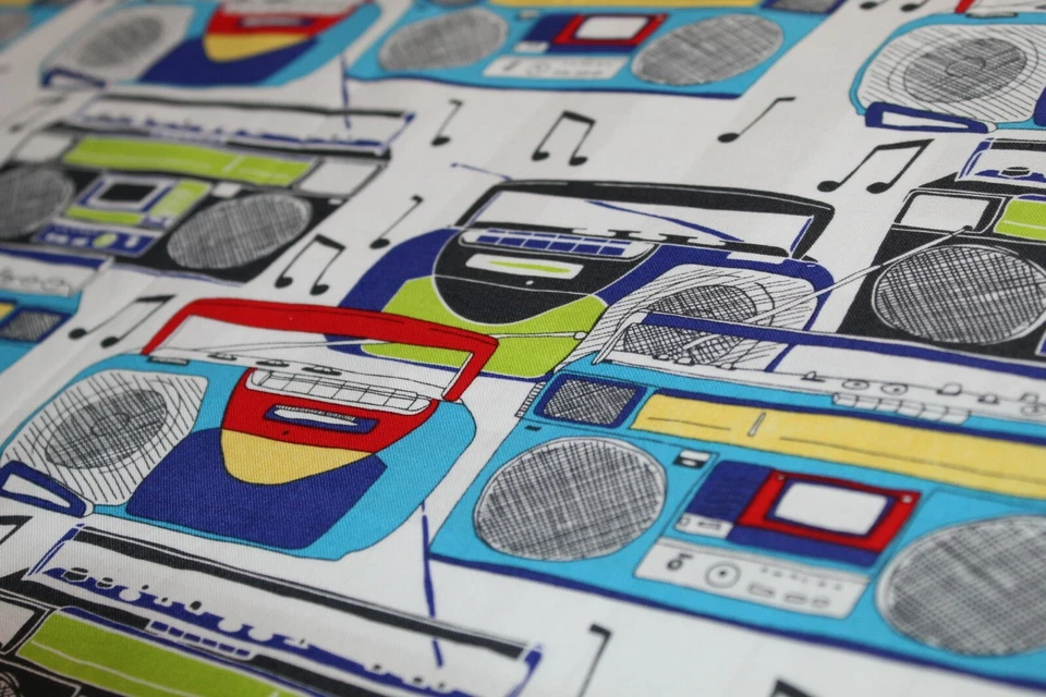 1980s 80's BOOM BOX Fabric Fat Quarter FQ 100% COTTON Musician Teacher BAND Kids - Image 3 of 4