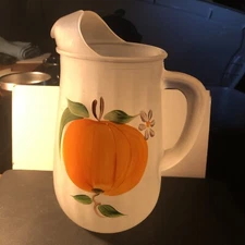 Frosted Pitcher With 5 Glasses Vintage Hand Painted 🎃 Design Beautiful Pieces