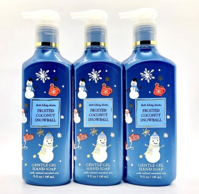 3-PACK BATH & BODY WORKS FROSTED COCONUT SNOWBALL GENTLE GEL HAND SOAP 8 OZ EA