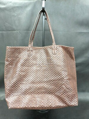 MNG by Mango Woven Tote Bag Brown Snap Closure PVC