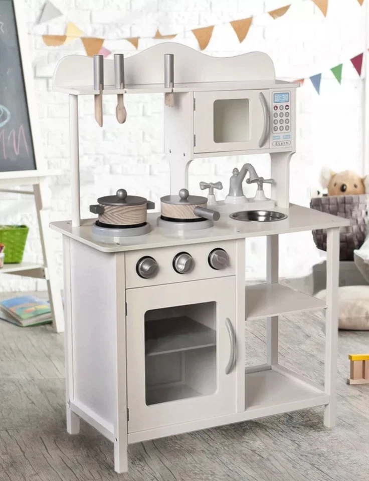 Kids wooden kitchen by Kiddikitchens in white or pink plus optional kitchen set - Image 2 of 4