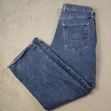 Tommy Hilfiger Jeans Mens 38x32 Blue Denim Distressed Retro Preppy Straight VTG