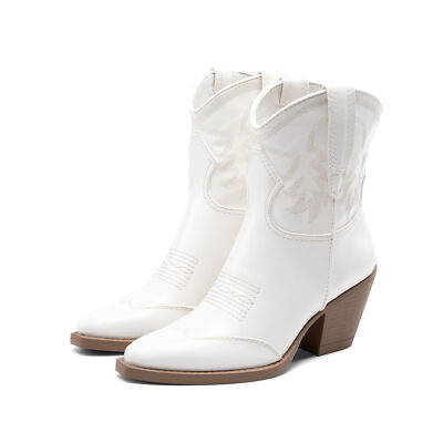 Women's Cowboy Boots Retro Embroidery Pointed Toe Cuban Heel Western Boots