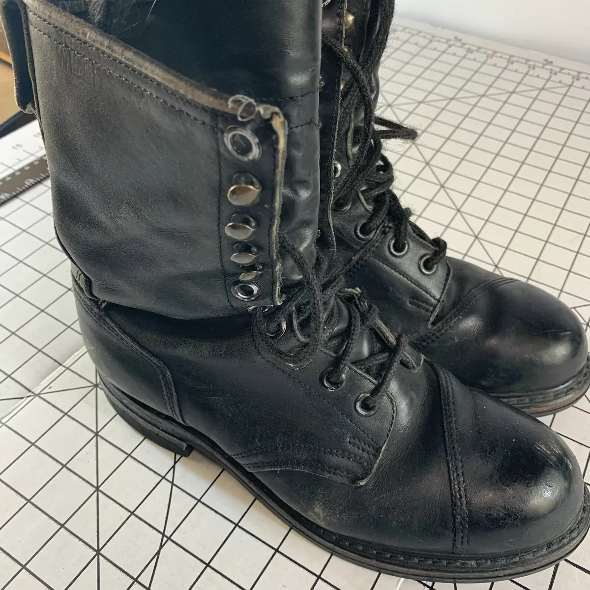 Vintage Black Distressed Army Military Boots Shoes Vibram Sole