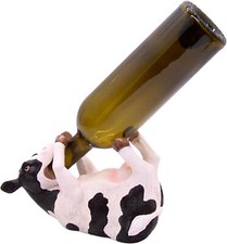 9.5" Freestanding Spotted Cow Wine Bottle Holder, Farmhouse Wine Accessory