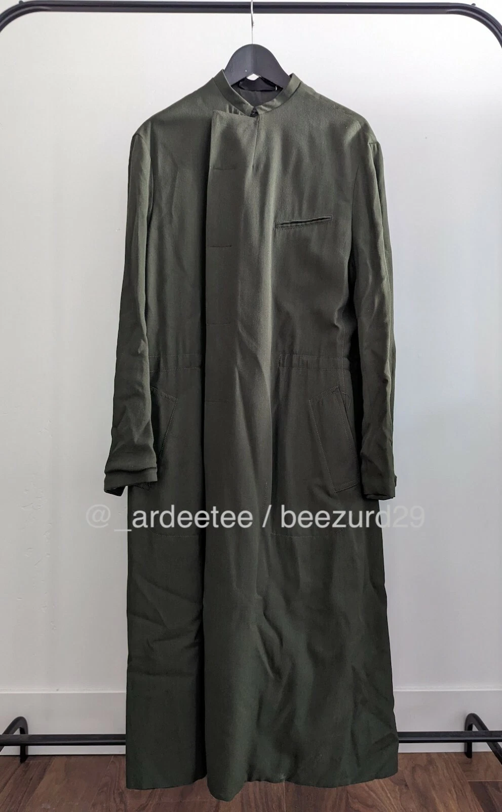*NWT* HAIDER ACKERMANN AZURITE SILK JERSEY LONG COAT $3,000 (GREEN/KHAKI 48) - product detail image 1