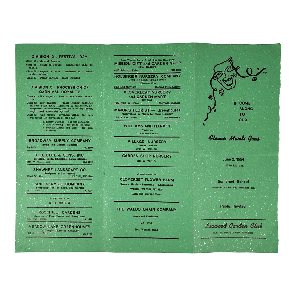 Цветок Марди Гра 1954 Сомерсет Школа Ливуд Сад Клуб Общественное Приглашение Канзас - Изображение 4 из 4