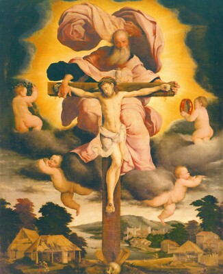 Die Heilige Dreifaltigkeit St. Augustinus und das Kind und die Stadt Bassano Ikone