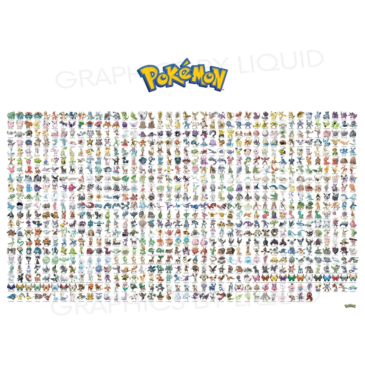 Pokemon Full Pokedex 1-721 Video Game Anime Gen 1 To Gen 6 Poster Print