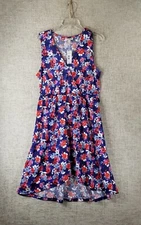 Studio B By Bobeau Sleeveless Faux Wrap Midi Dress Red Blue Floral Women M-L NWT