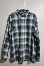 Wrangler Rugged Wear Mens Plaid Button Up Shirt XL Green Navy White Pockets