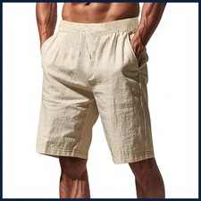 New Men's Cotton Linen Shorts Pants Male Summer Breathable Solid Color Linen
