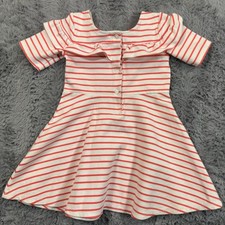 Janie and Jack Knee-Length Dress Girls 4 White Striped Cotton A-Line Stretch