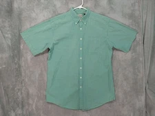 LL Bean Shirt Mens XLT Green Striped Seersucker Button Down Short Sleeve Cotton