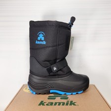 Kamik Rocket Snow Boots Kids Size 6 Black Blue Waterproof Winter Insulated