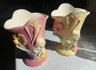 Vtg Pair Hull Pottery 9" Flamingo Hibiscus Vase #78 Yellow Green Rose USA