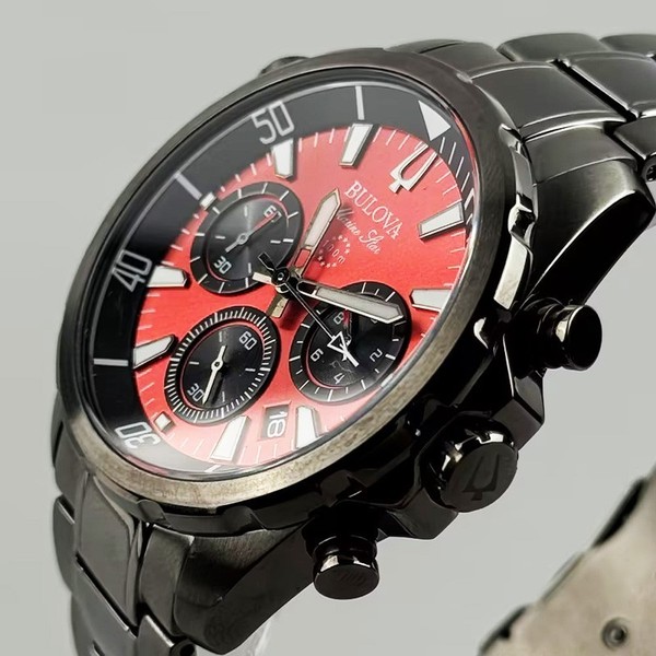 Reloj de hombre Bulova Marine Star 98B350 Cuarzo Cronógrafo Esfera Roja 43mm 5