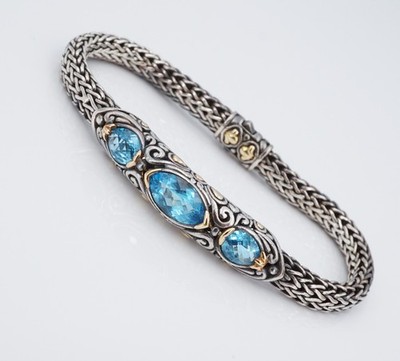 John Hardy 18k Gold Sterling Silver Classic Chain Bracelet Blue Topaz BS3232