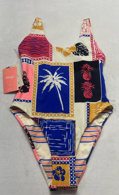 NW Maaji Womens L Paradise Postals Stripe Reversible Claire One Piece Swimsuit