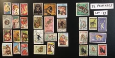 32 WILD ANIMAL STAMPS: Monkeys, Gorillas and other Primates !!  (Lot 133)