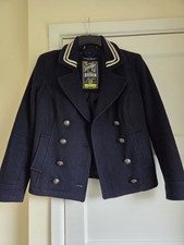 Superdry 'Avenger Pea Coat' Wool Size Small Women's Navy Blue Wool