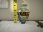 Vintage Murano Italy Blue Glass Vase Hand Painted Floral Gold Gilt Salviati